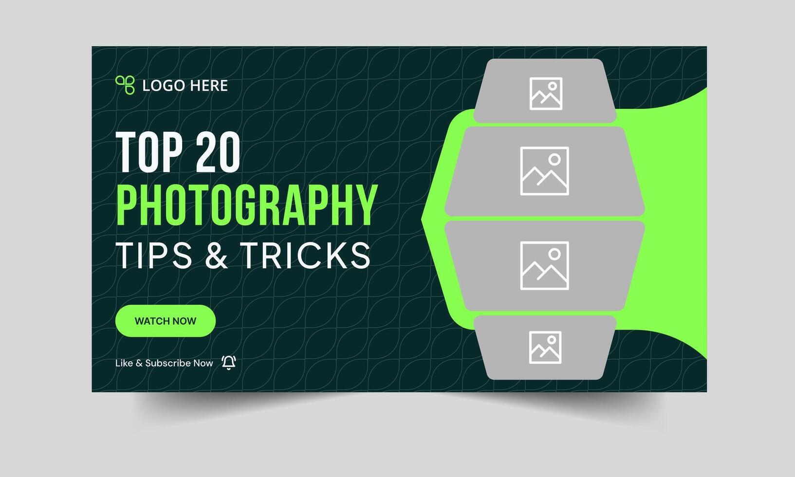 Creative photography tips and tricks thumbnail banner design, daily photography techniques cover banner design, fully vector