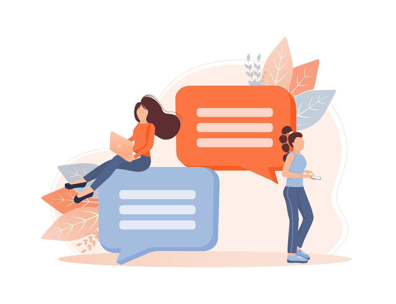 Chat people for concept design. text. Business people teamwork. Social media concept. Flat character illustration. Characters talking. vector