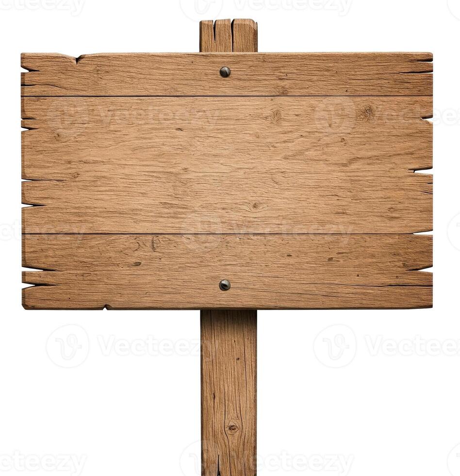 blank wooden information sign isolated on white background. Template mock up photo