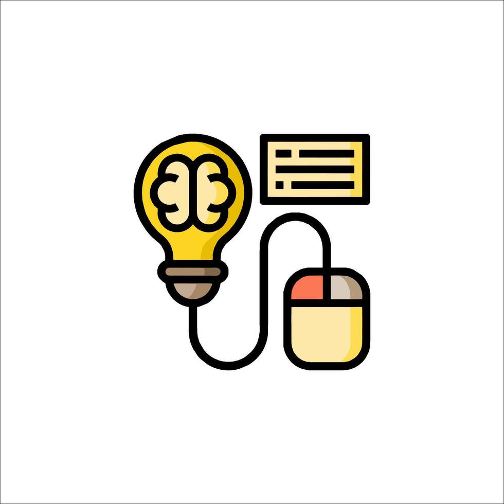A light bulb with a brain inside it and a computer mouse connected to it vector