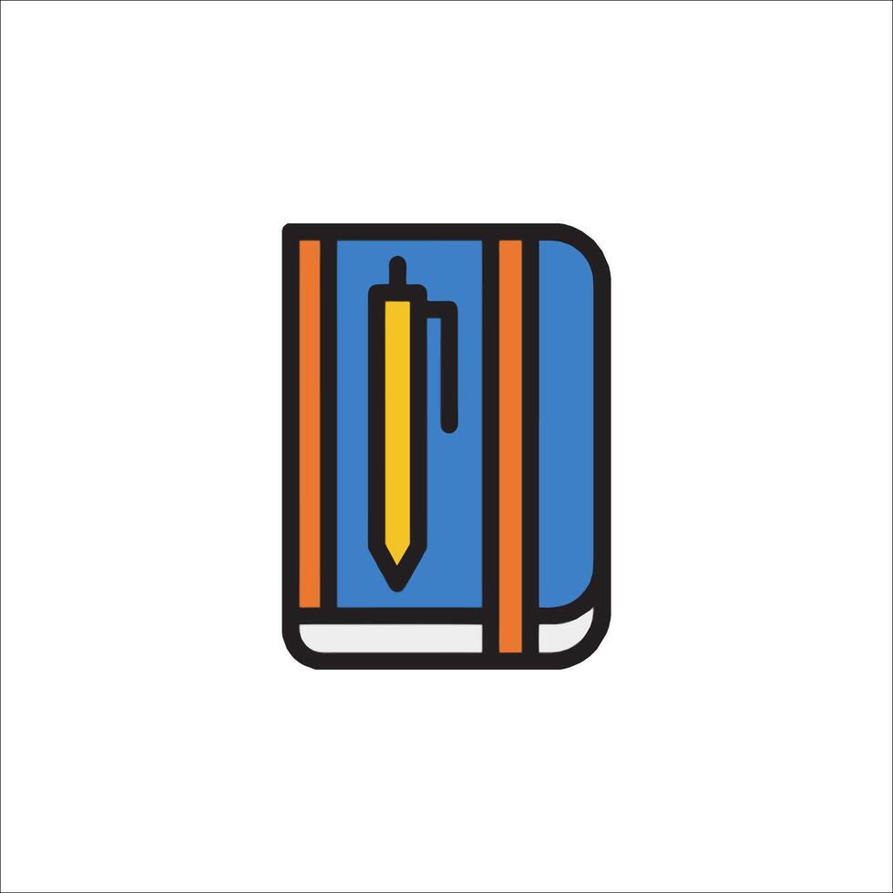 A blue and orange book with a pencil on top vector