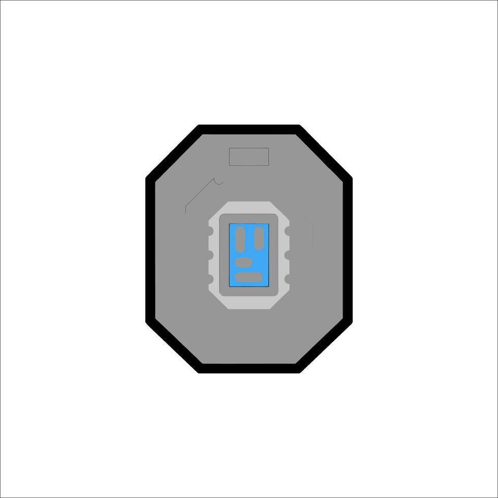 A gray and blue button with a blue square vector