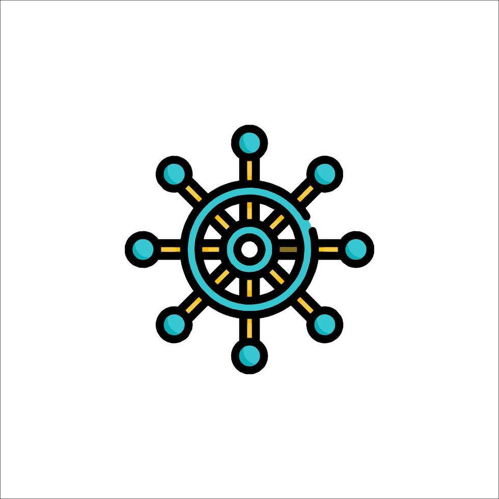 A ship wheel icon with blue and yellow circles vector