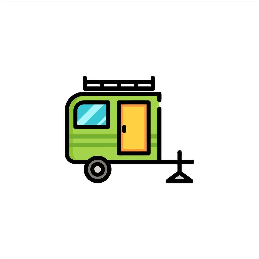 A green camper trailer icon on a white background vector