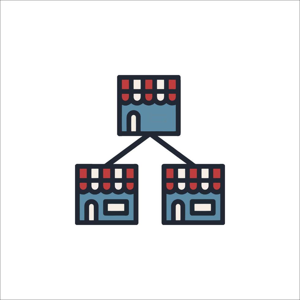 A store icon with a red and blue building vector