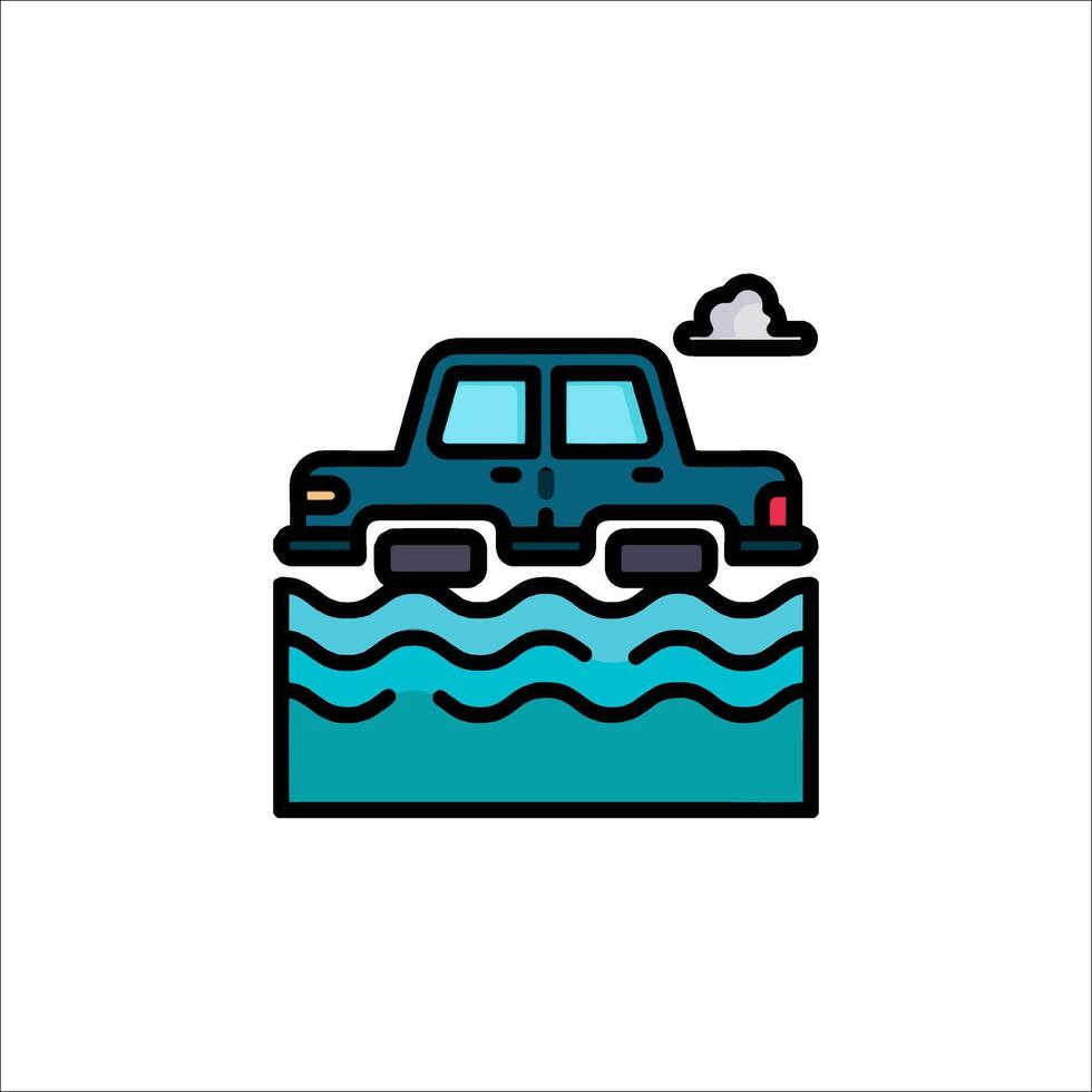 Car driving over water icon illustration vector