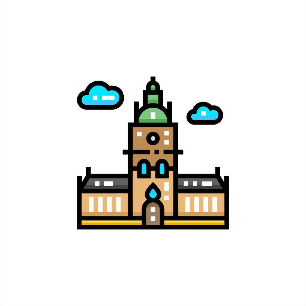 A building with a clock tower and clouds vector