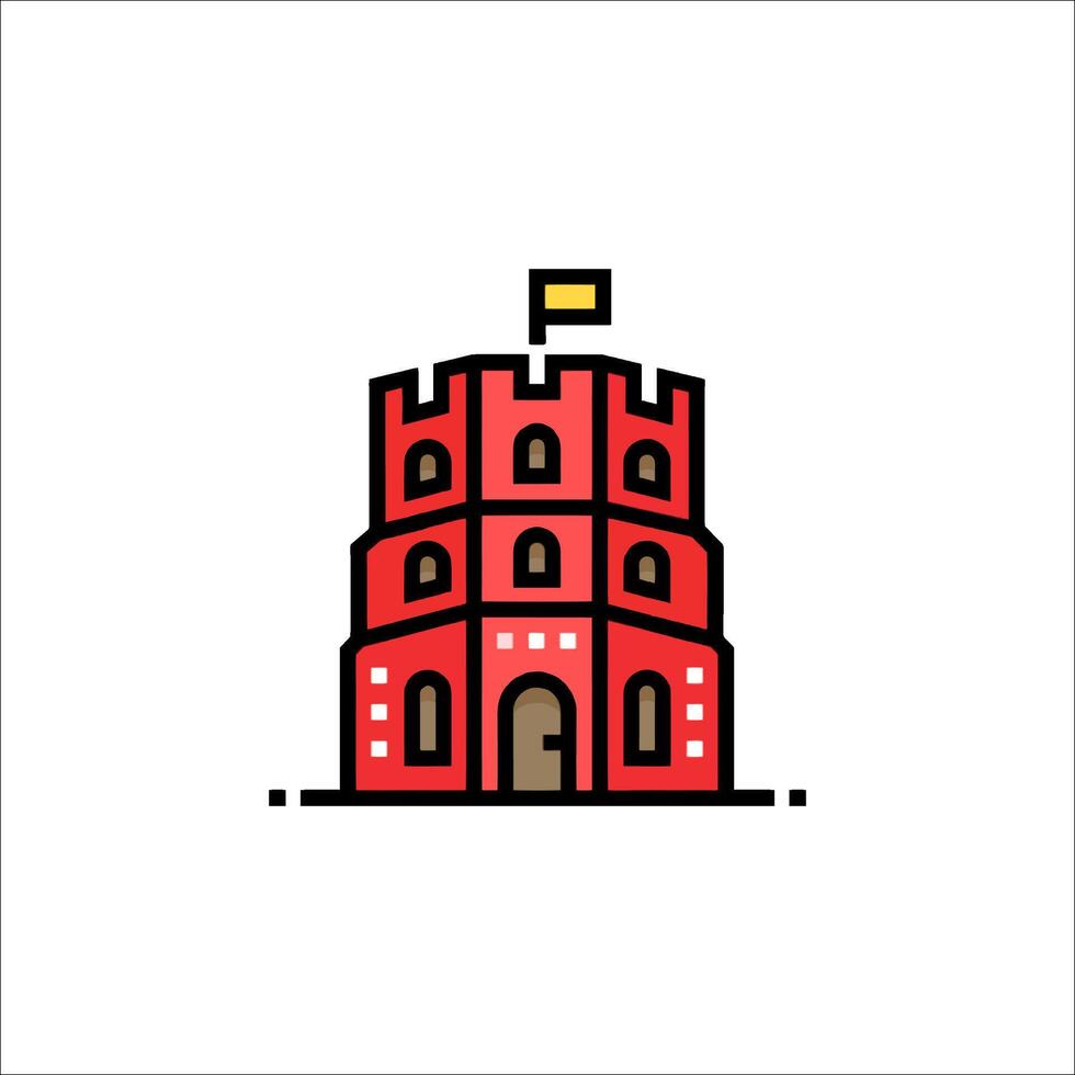 A red tower with a flag on top vector