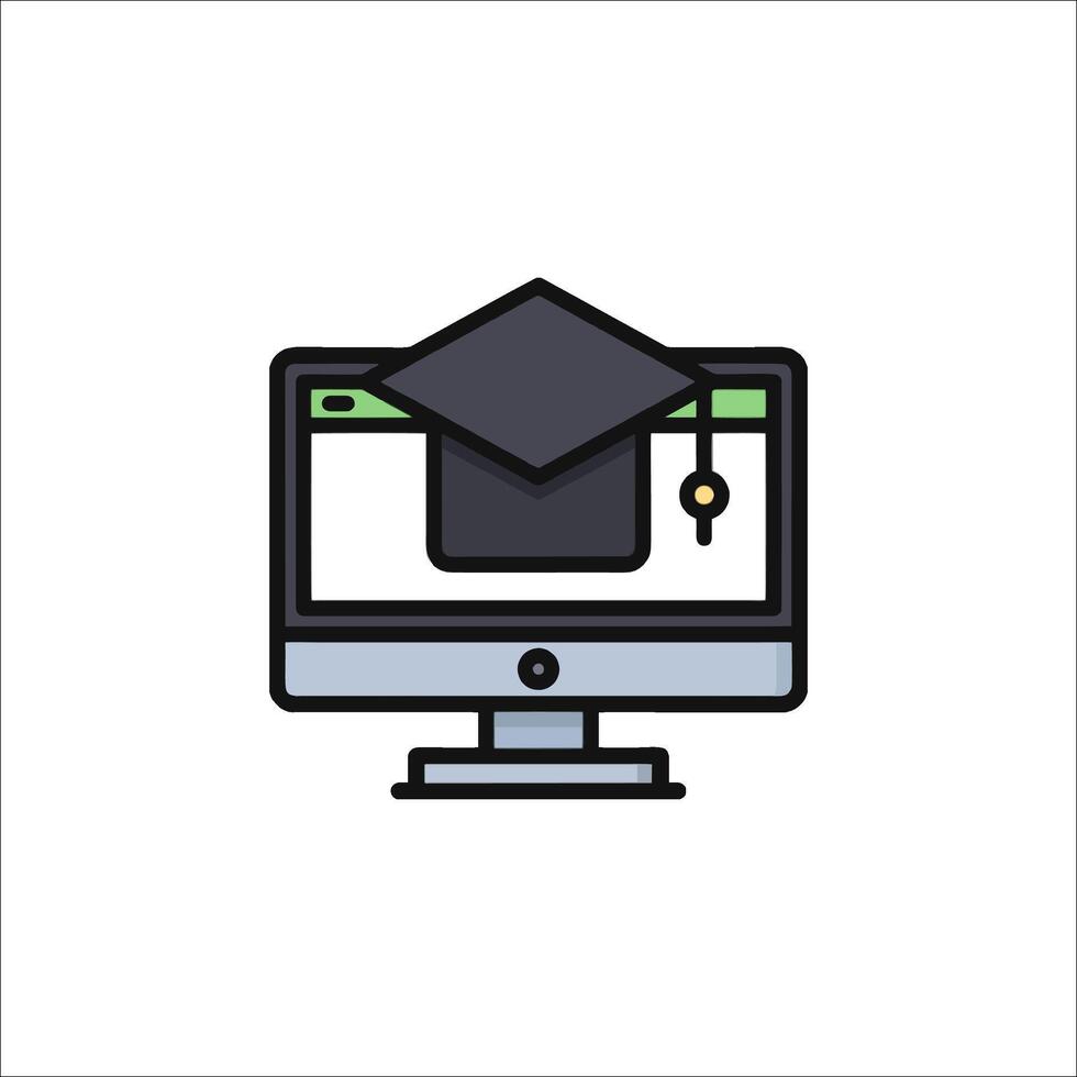 A graduation hat on a computer monitor vector