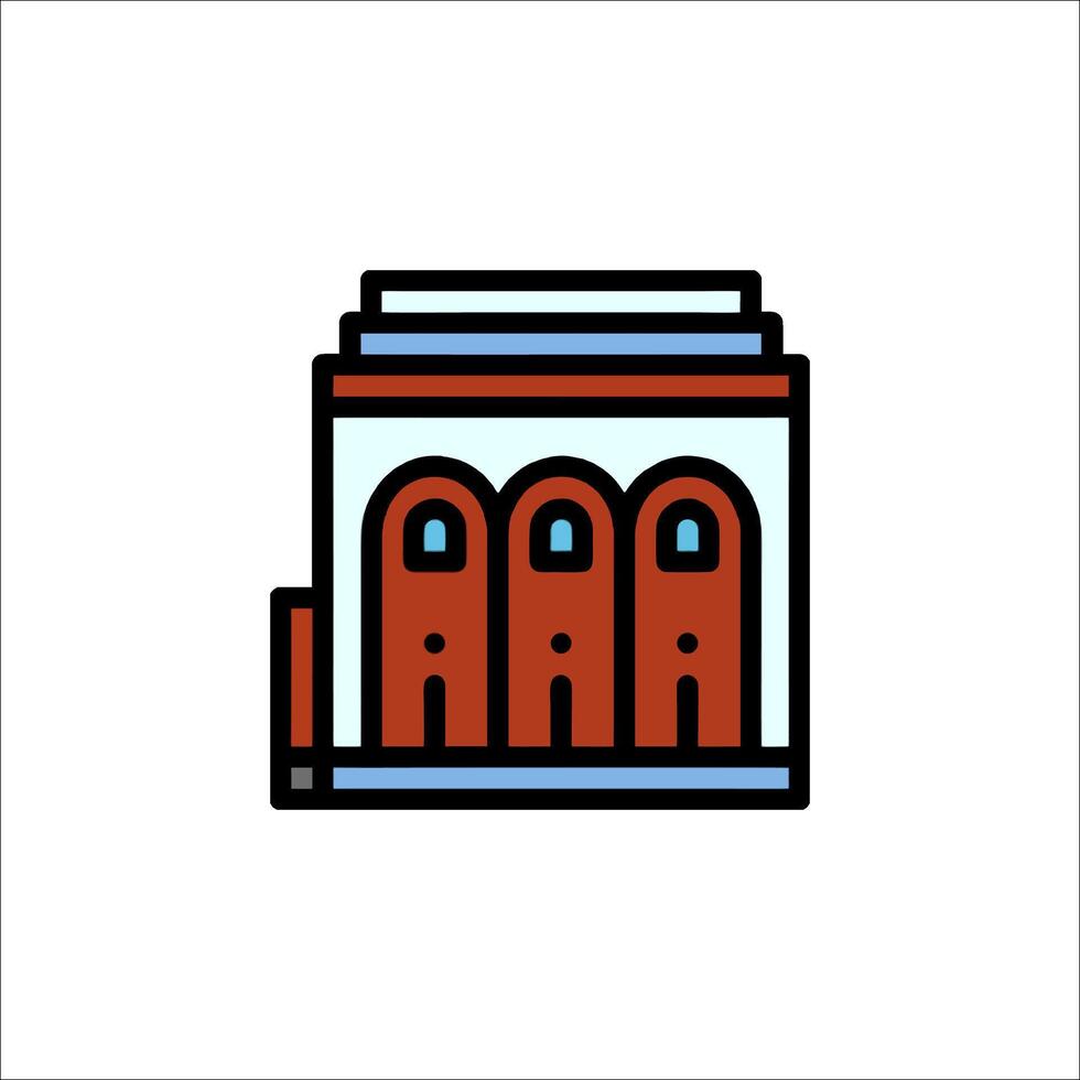 A building icon with a red and blue color scheme vector