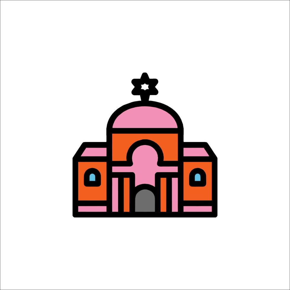 A pink and orange building with a star of david on it vector