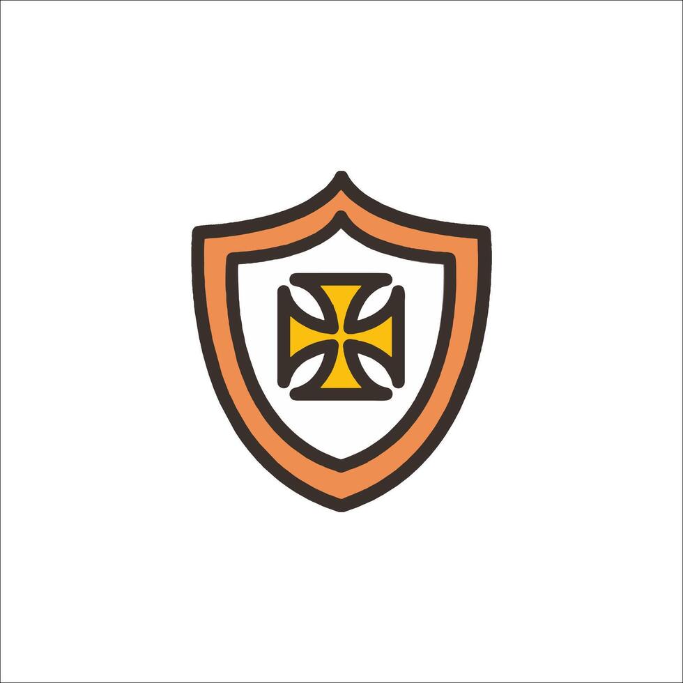 A shield with an orange and black cross on it vector