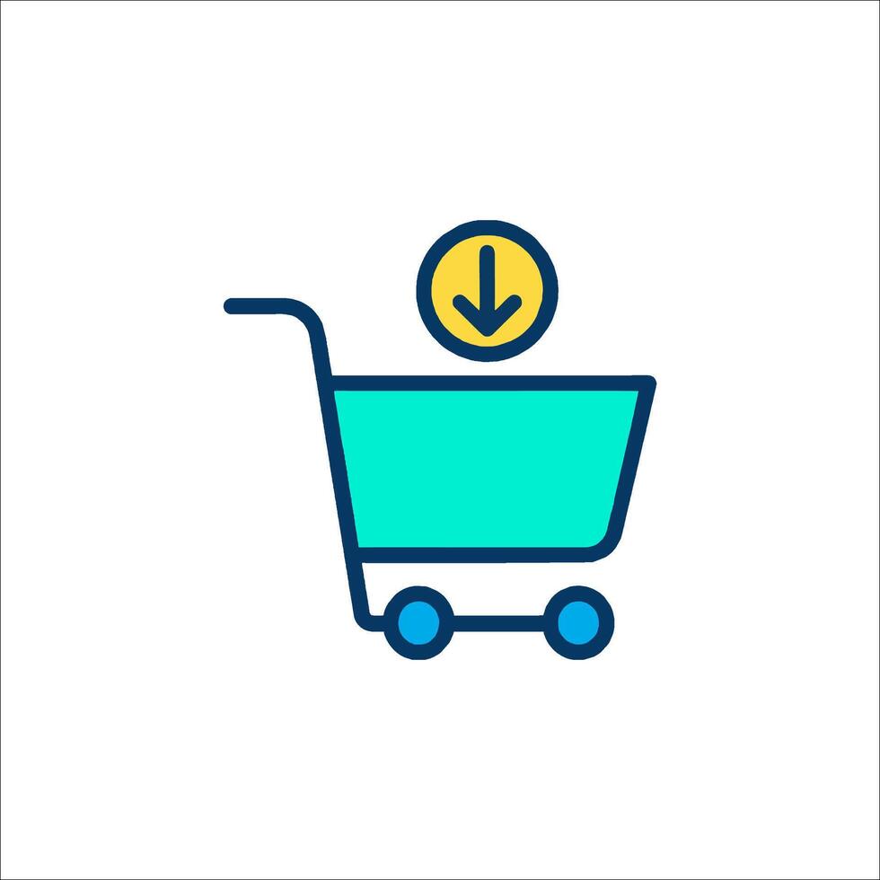 A shopping cart with a yellow arrow pointing down vector