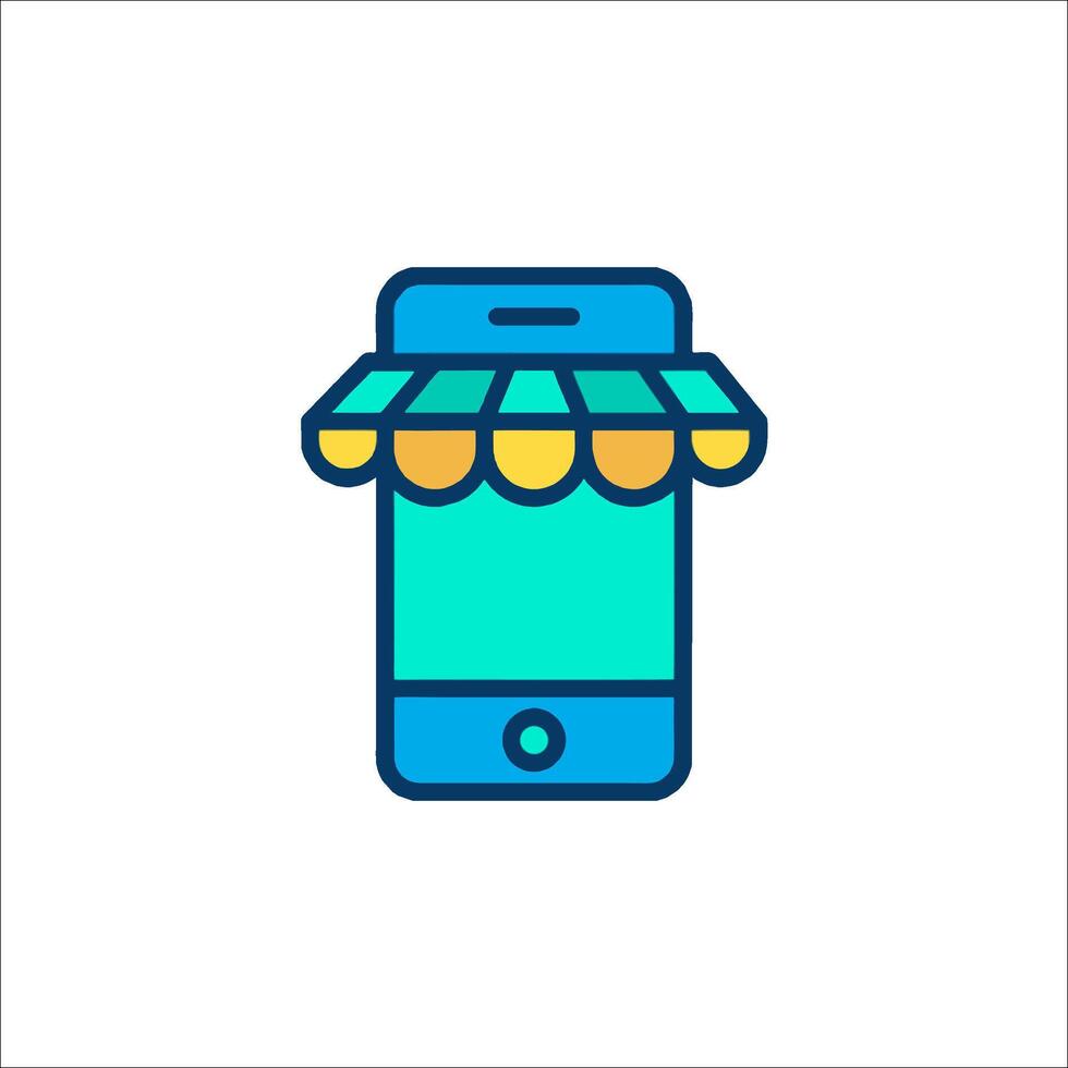 Mobile phone icon with a shop awning vector
