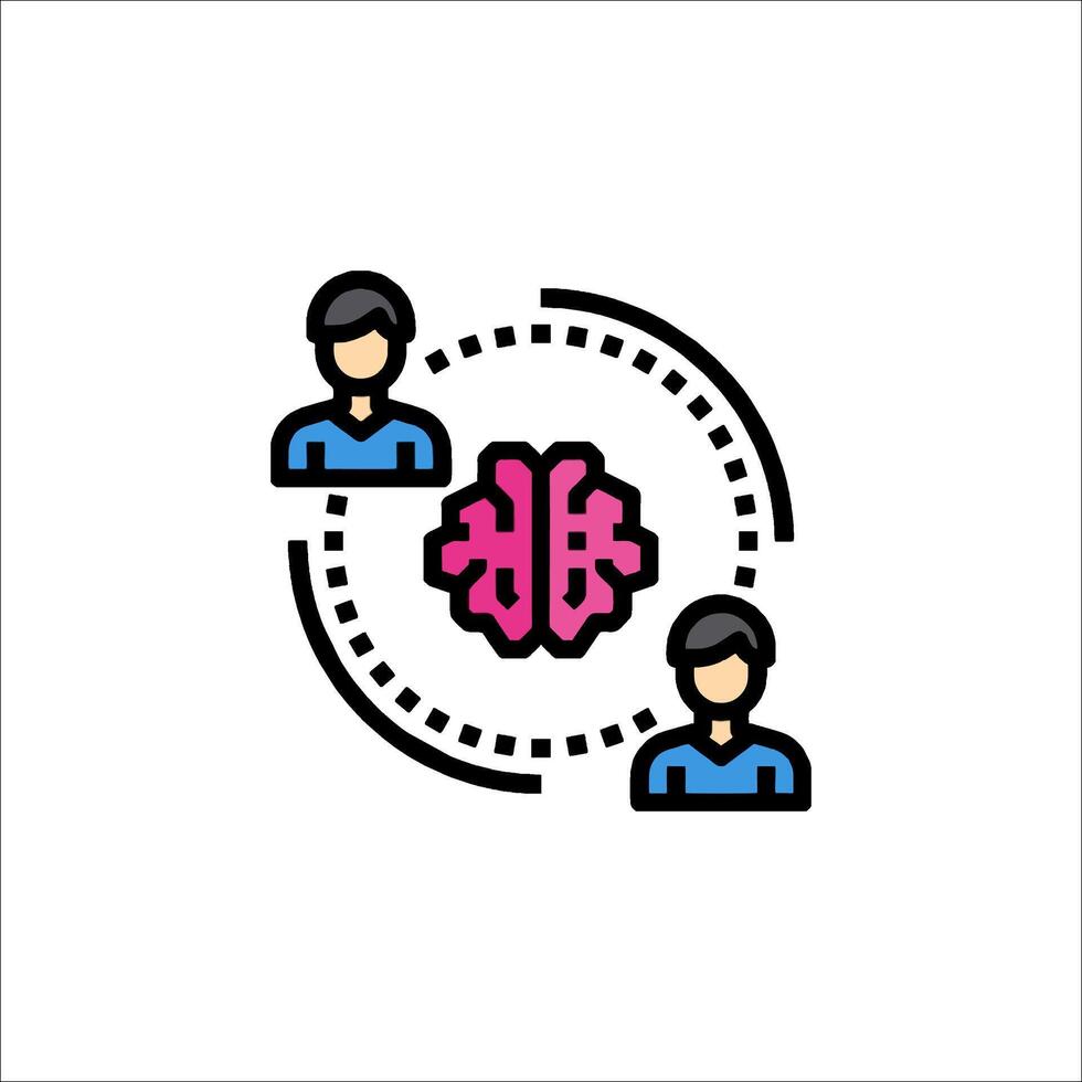 Brain icon with two people in front of it vector