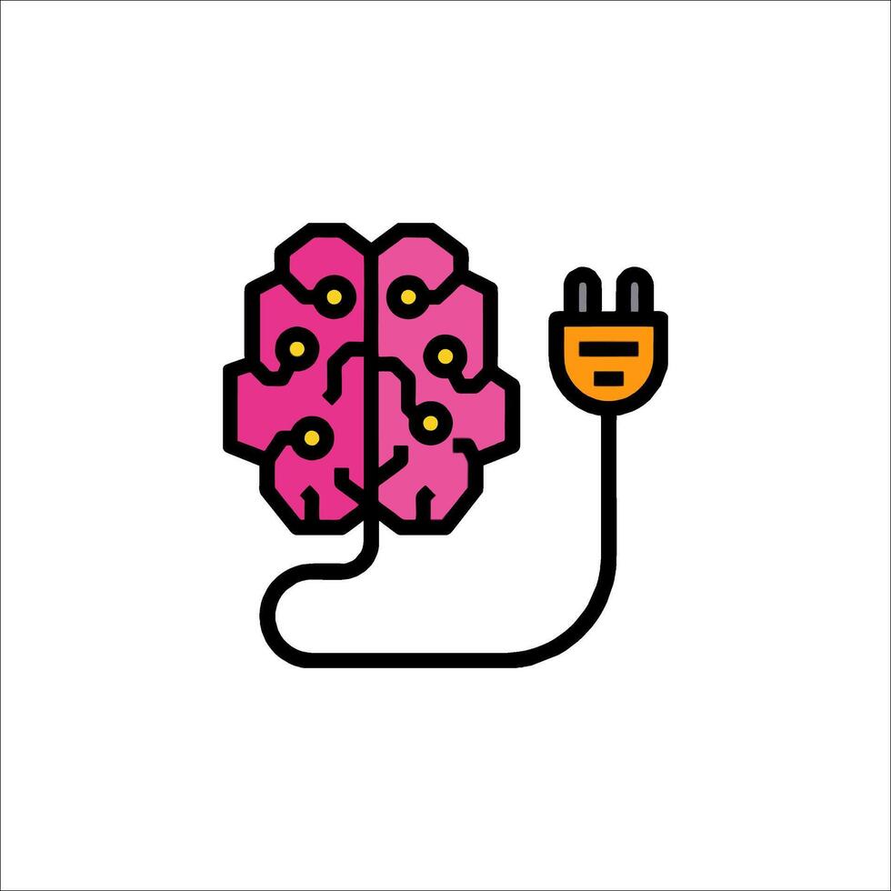 A pink brain connected to a power plug vector