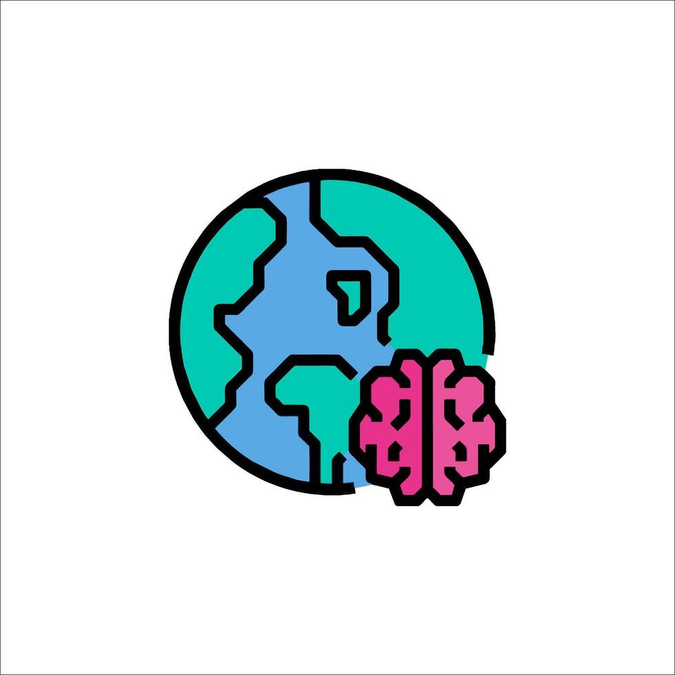 A brain and earth icon on a white background vector