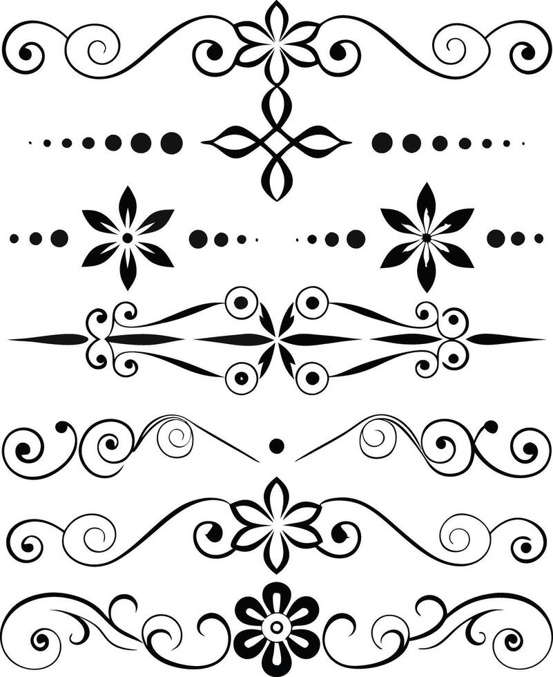 Collection of elegant black and white floral dividers and ornaments for design projects vector