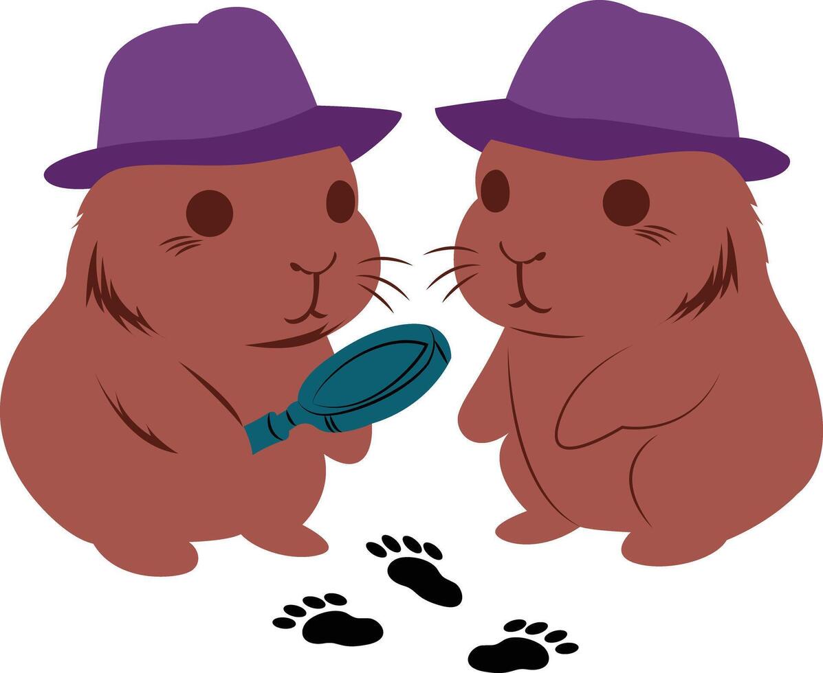 Two brown mice with hats and shoes are looking at each other vector