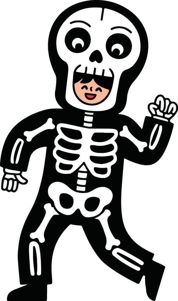 Halloween, Happy Kid Skeleton Halloween Costume vector