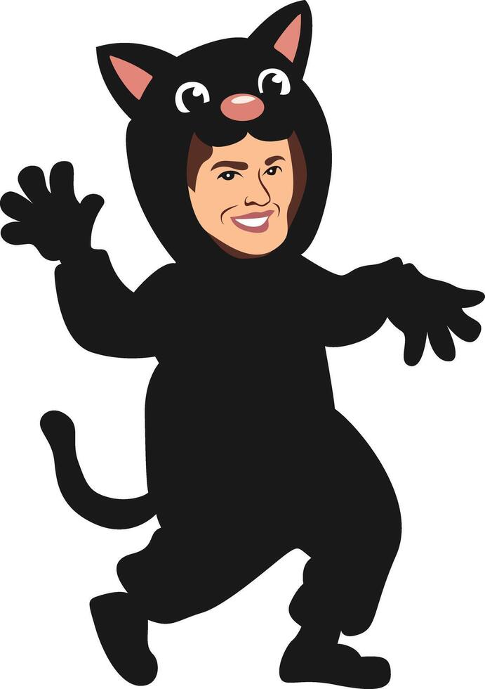 Halloween, Man in Black Cat Costume Walking vector