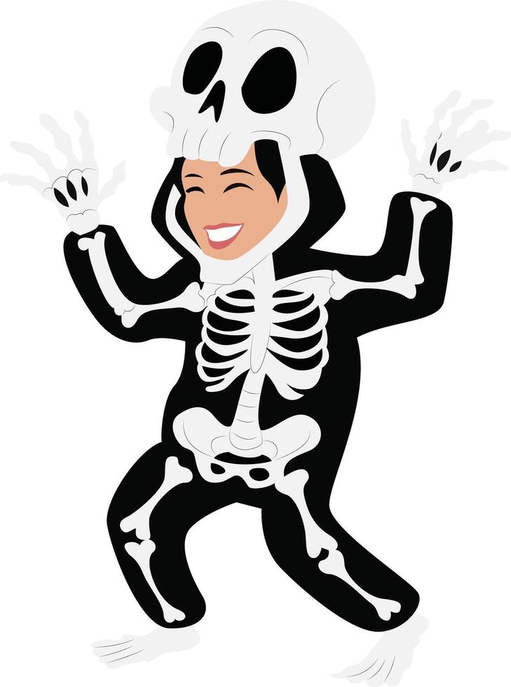 Halloween, Happy Woman Skeleton Costume Halloween vector