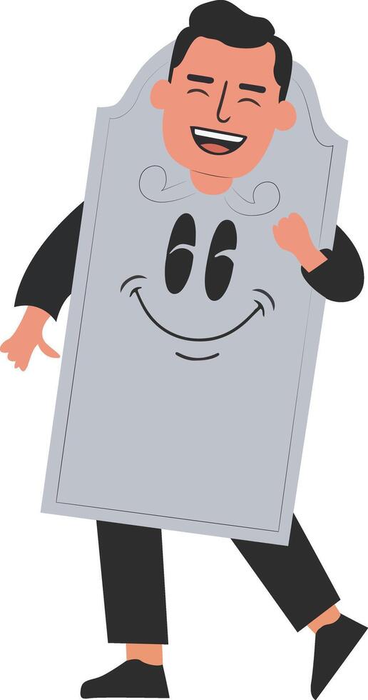 Halloween, Man Smiling Tombstone Costume Cartoon vector
