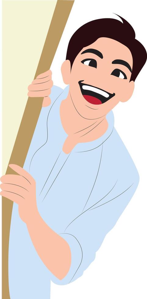 Happy Man Peeking Around Corner, happy Asalha Puja Day vector