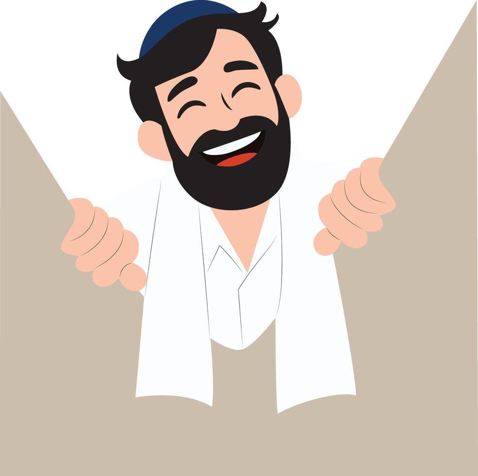 Happy Jewish Man Peeking Illustration, happy Tisha BAv vector
