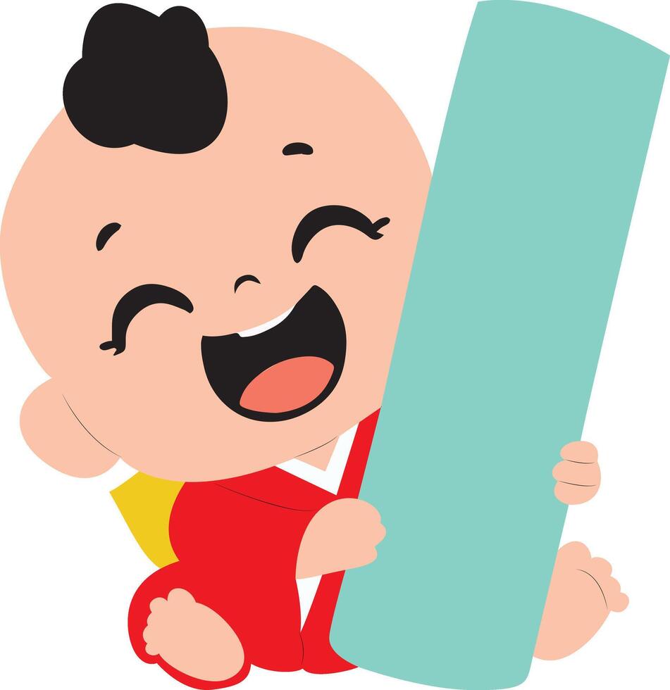 Happy Baby Holding Teal Rectangle, happy Tanabata Festival vector
