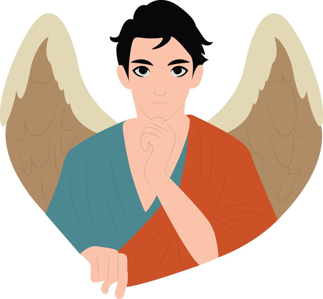 Angelic Figure Contemplative Pose Illustration vector
