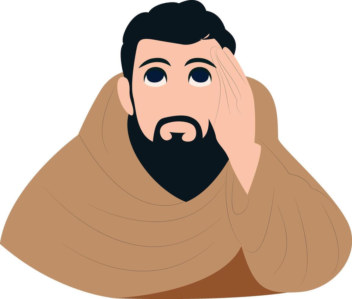 Bearded Monk Contemplating, Hand to Face vector