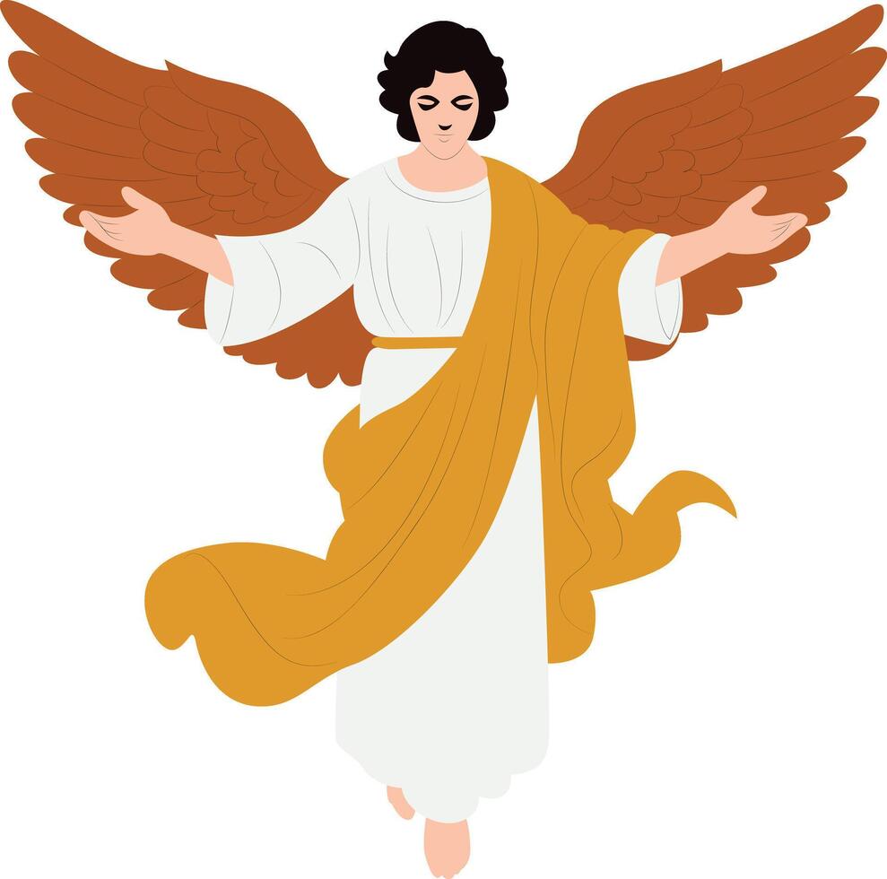 Saint Gabriel the Archangel Figure, Wings, Gold Robe, Calm vector