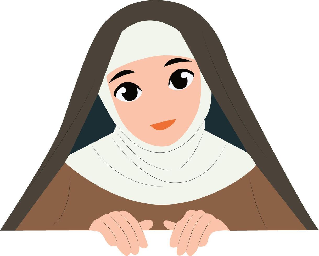 Saint Clare of Assisi Peeking Over Wall Cartoon Illustration vector