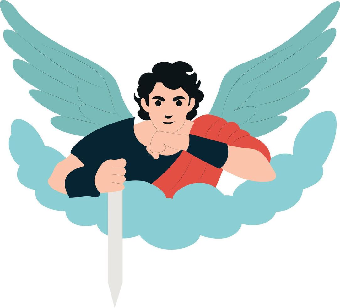 Saint Michael the Archangel Figure, Golden Wings, Modern Art vector