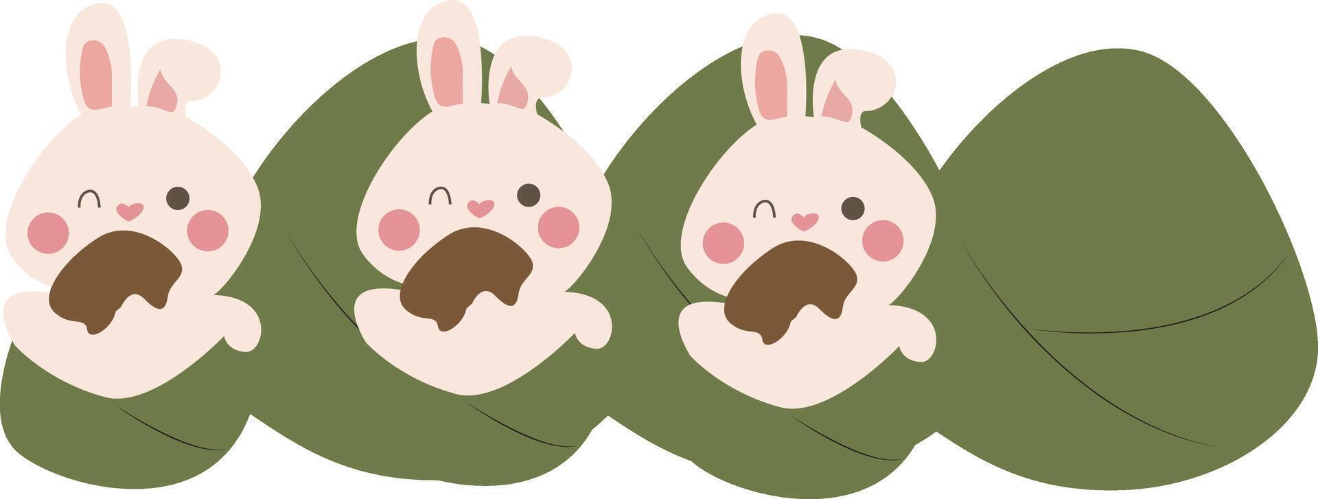 Dragon Boat, Food Zongzi, Three Cute Rabbits in Jars vector