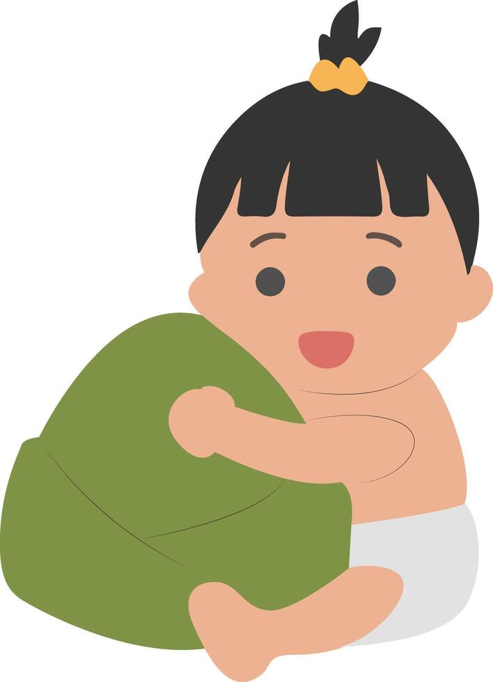 Dragon Boat, Food Zongzi, Baby Holding Green Pillow Cartoon vector