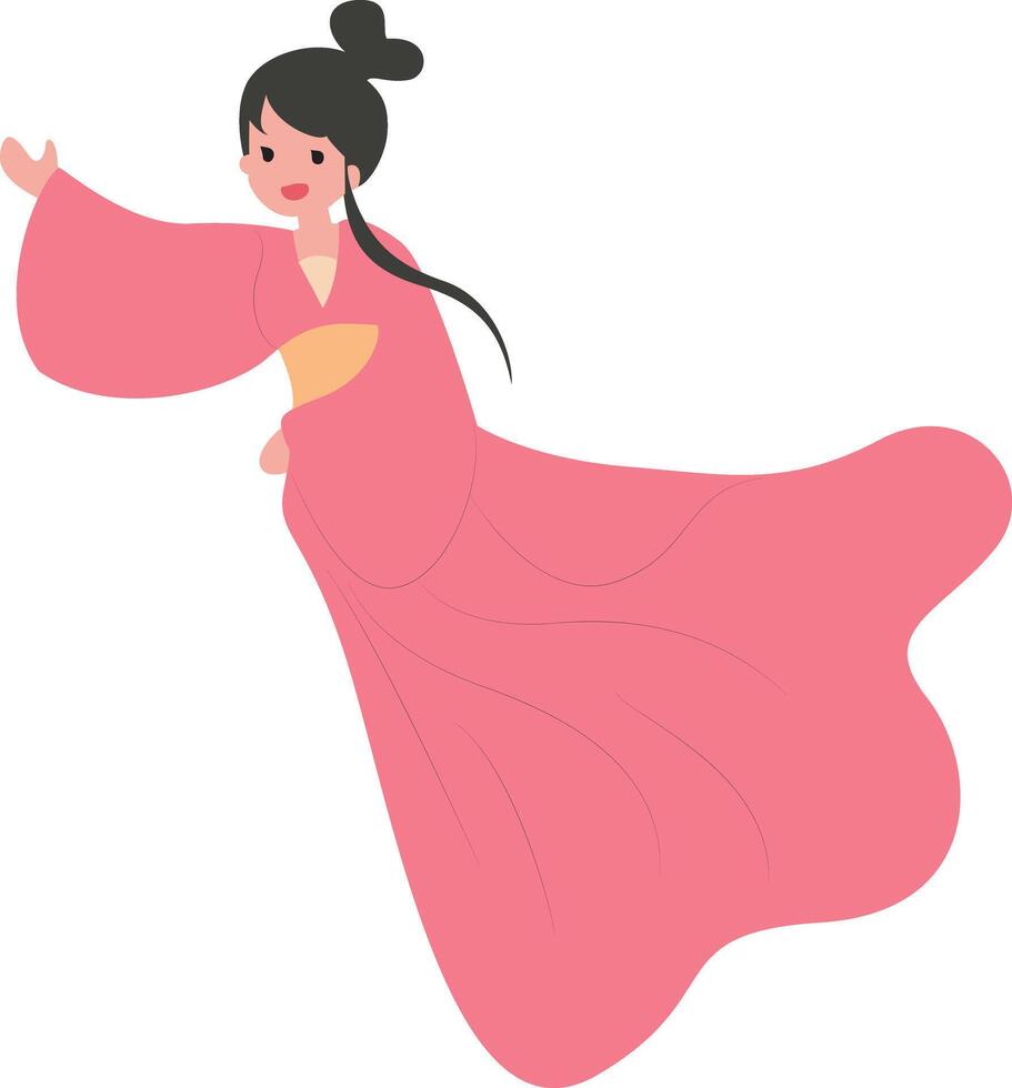 Mid Autumn festival, Pink Dress Asian Woman Floating Cartoon vector