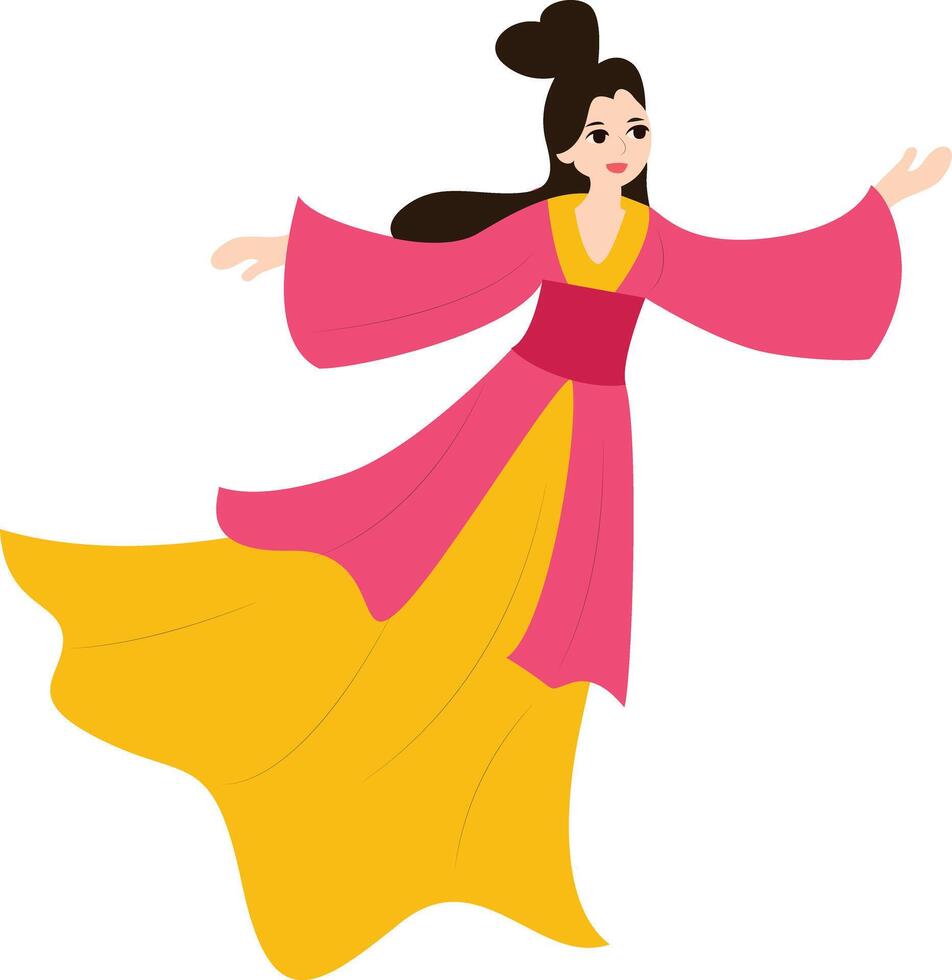 Mid Autumn festival, Asian Woman Flowing Yellow Dress vector