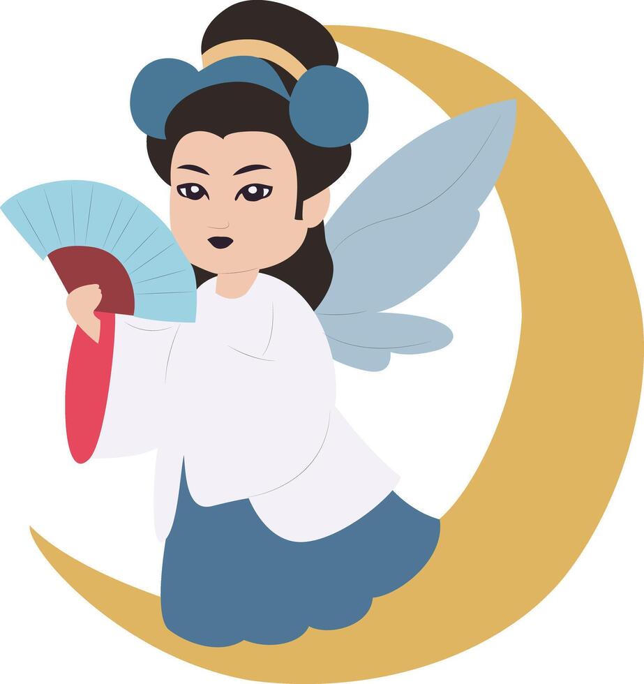 Mid Autumn festival, Moon Fairy Holding Hand Fan Art vector