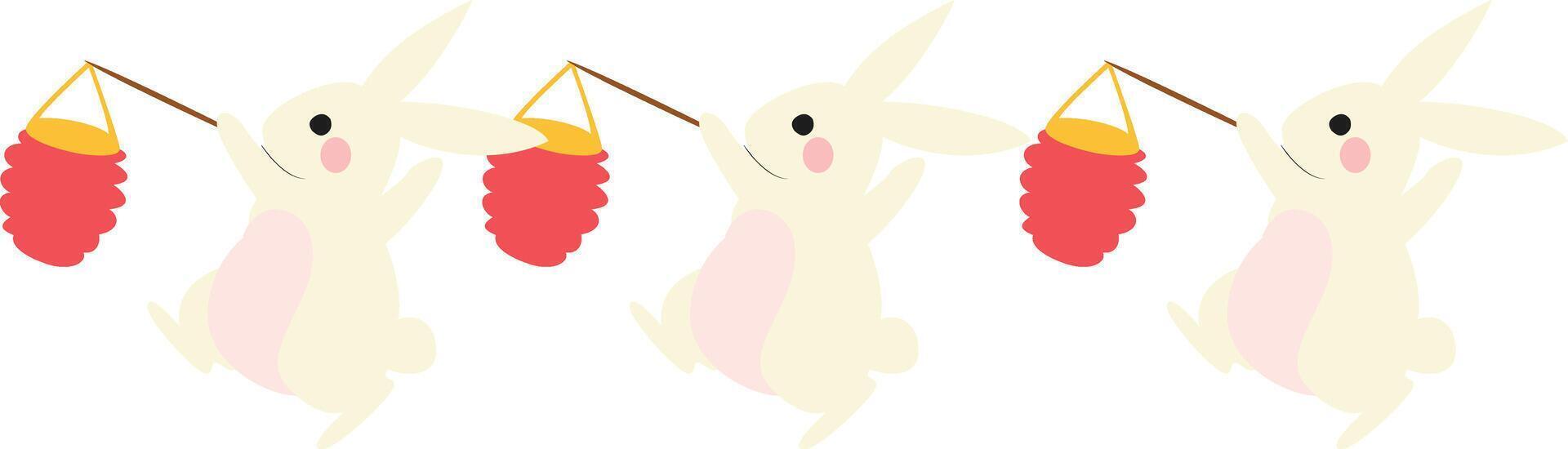 Mid Autumn festival, Three Rabbits Holding Lanterns Illustration vector