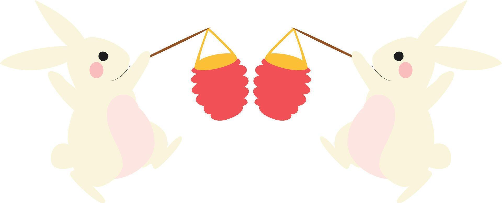 Mid Autumn festival, Two Rabbits Carry Lanterns Illustration vector
