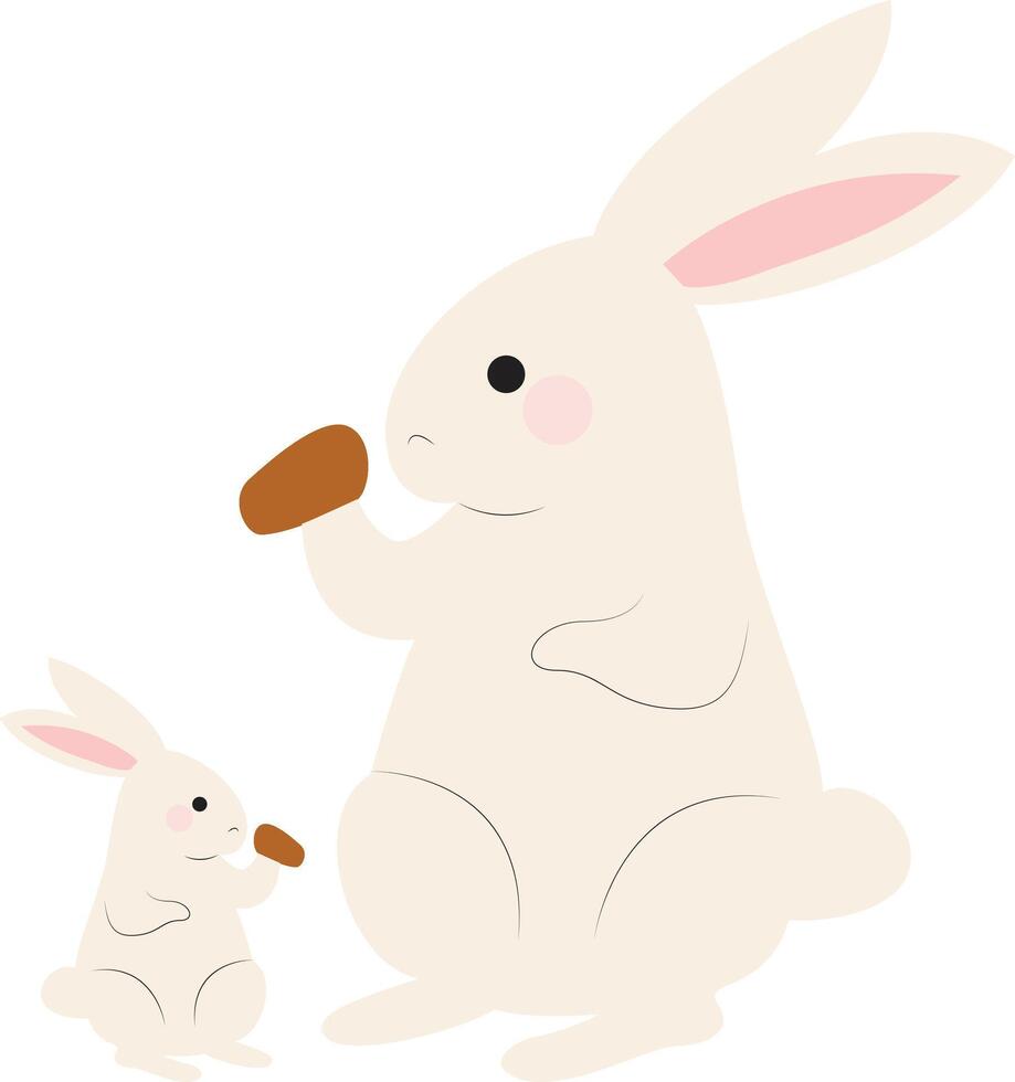 Mid Autumn festival, Adult Rabbit Feeding Baby Bunny vector