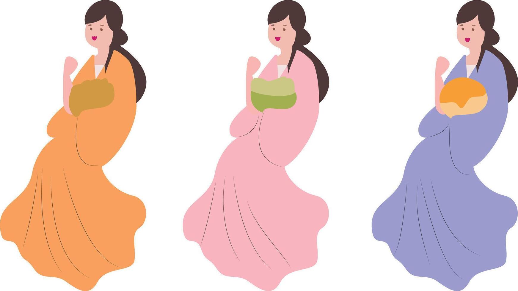 Mid Autumn festival, Asian Women Holding Gifts Illustration vector