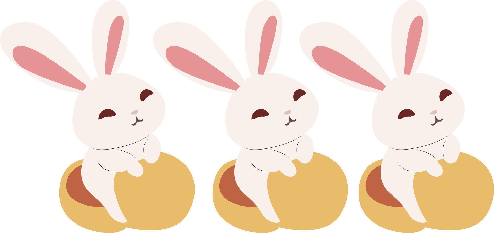 Mid Autumn festival, Three Cute Bunnies On Peaches vector