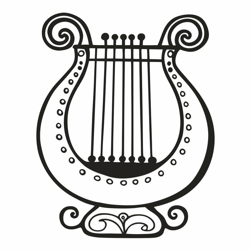 Vintage Greek Lyre Illustration Elegant Musical Instrument Line Art vector
