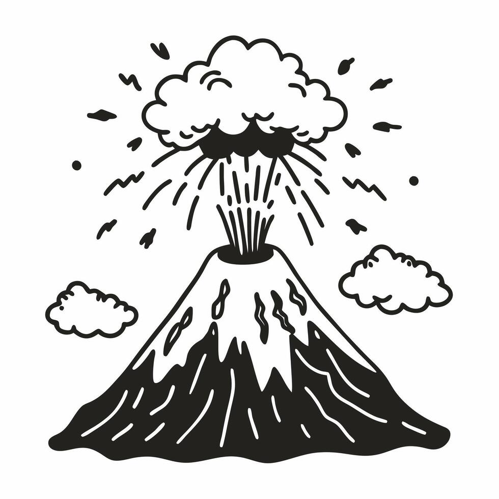 Illustration of Volcano Eruption with Ash Cloud and Lightning Sketch vector