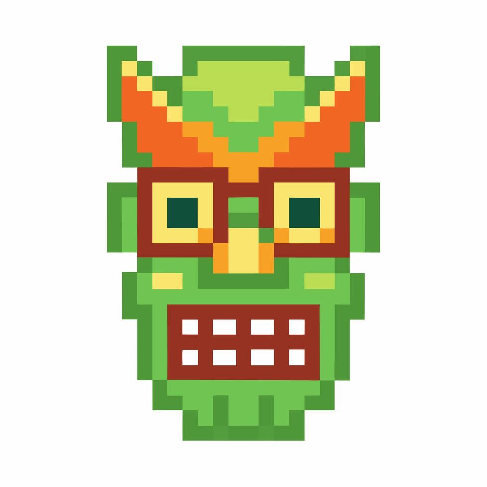 Colorful Pixel Art Mask Vibrant Traditional Design in Retro Gaming Style vector