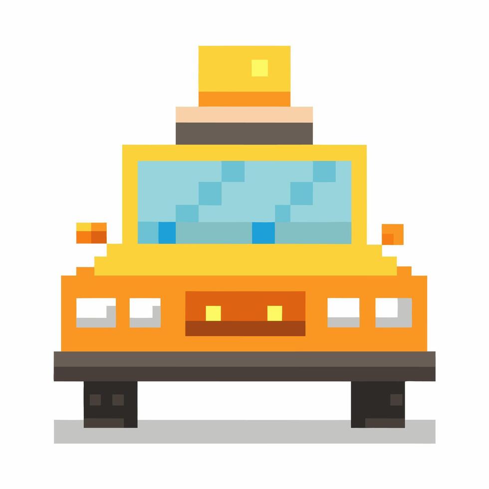 Pixel Art Yellow Taxi Ashers Design Style Front View Illustration vector