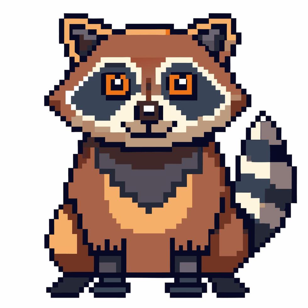 Cute Pixel Art Raccoon Retro Game Character Design, Adorable Animal Illustration vector